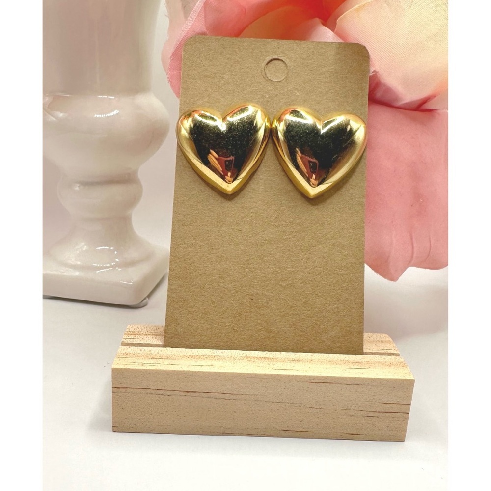 Vintage Gold Puffy Heart Pierced Earrings